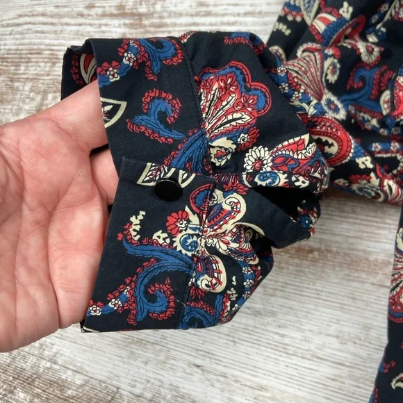 EUC Ba&sh Rym Top Black Ruffle Paisley Medium M 100% Cotton - Picture 6 of 10
